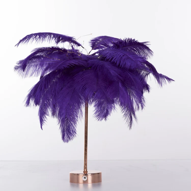 Ostrich Feather Table Lamp Wrought Iron Night Light LED Copper Wire Lamp(Violet) - Image 2