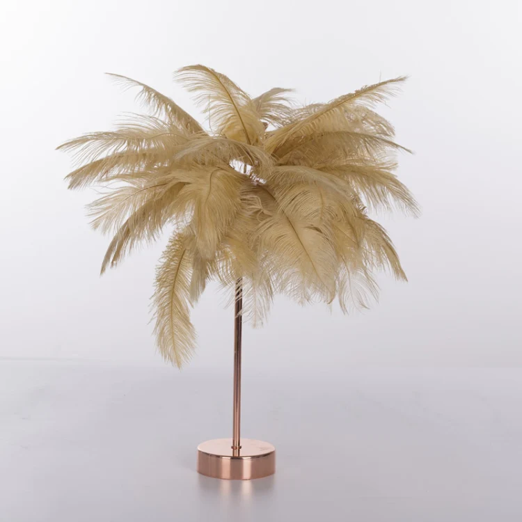 Ostrich Feather Table Lamp Wrought Iron Night Light LED Copper Wire Lamp(Yellow) - Image 2