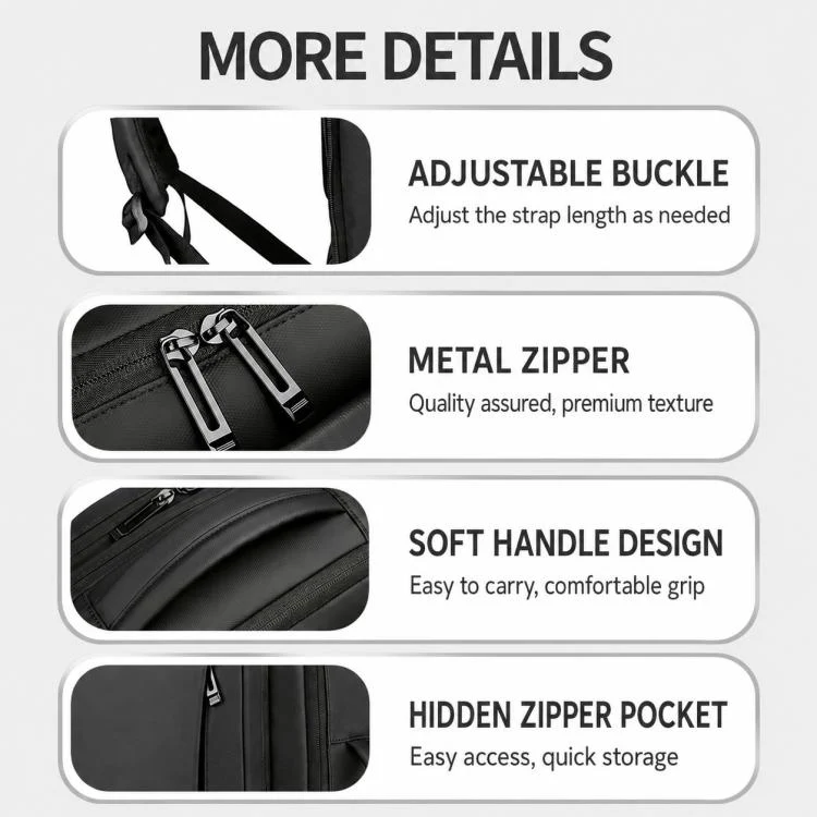 OUMANTU 1905 Large Capacity Waterproof Business Laptop Backpack(Black) - Image 6