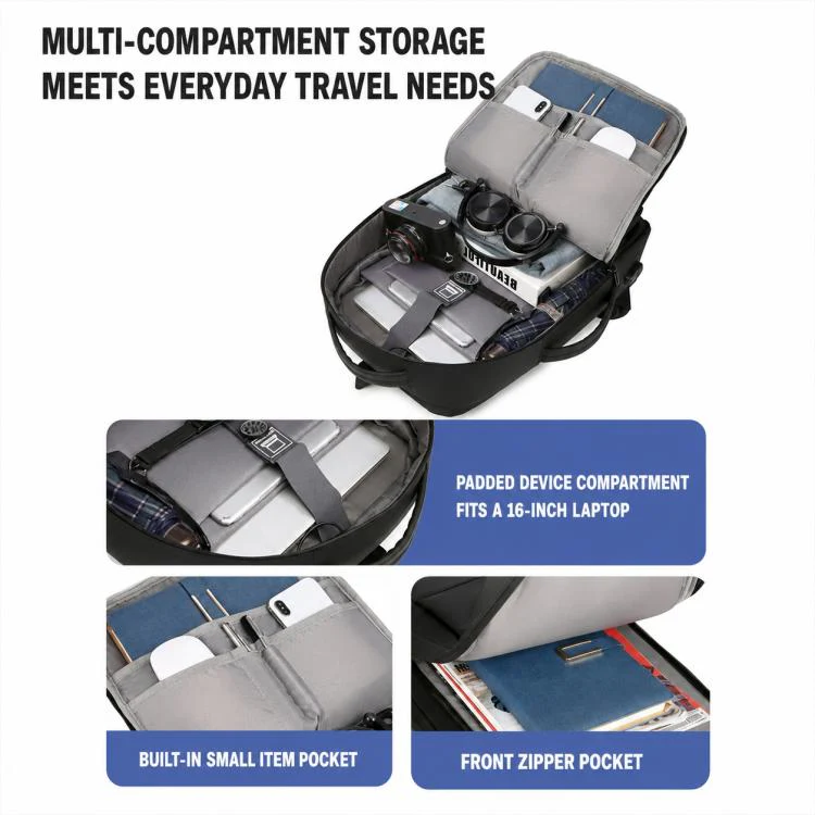 OUMANTU 1905 Large Capacity Waterproof Business Laptop Backpack(Black) - Image 7