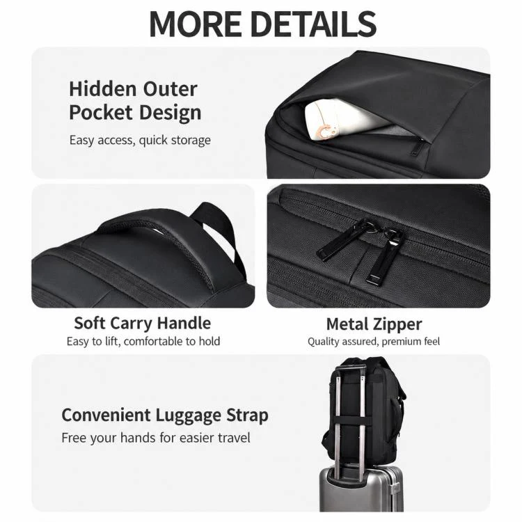 OUMANTU 2103B Large Capacity Waterproof Business Laptop Backpack(Black) - Image 5