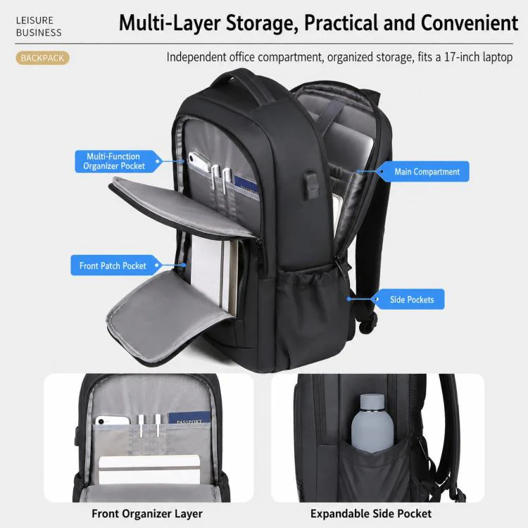 OUMANTU 2215 Large Capacity Waterproof Oxford Cloth Backpack(Black) - Image 8
