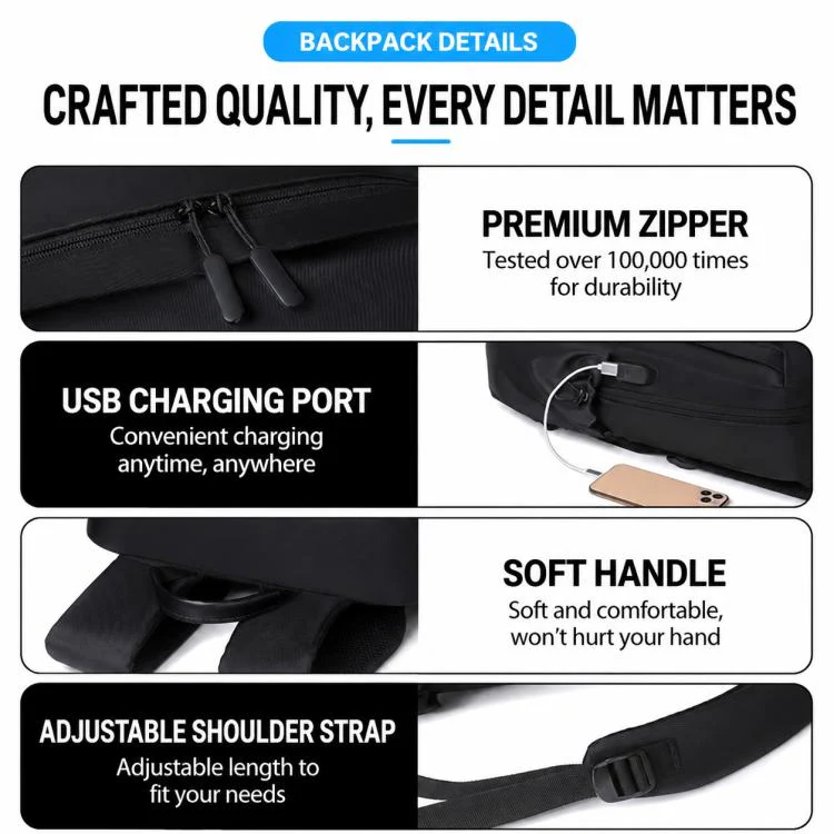 OUMANTU 2316 Multifunctional Business Letter Logo Backpack Laptop Bag(Grey) - Image 9