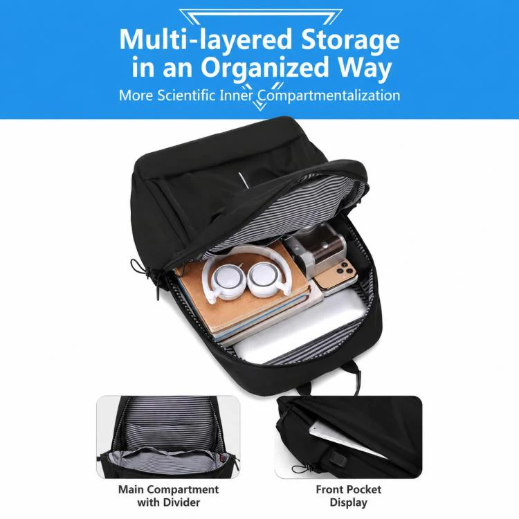 OUMANTU 2316 Multifunctional Business Vertical Stripe Logo Backpack Laptop Bag(Black) - Image 5
