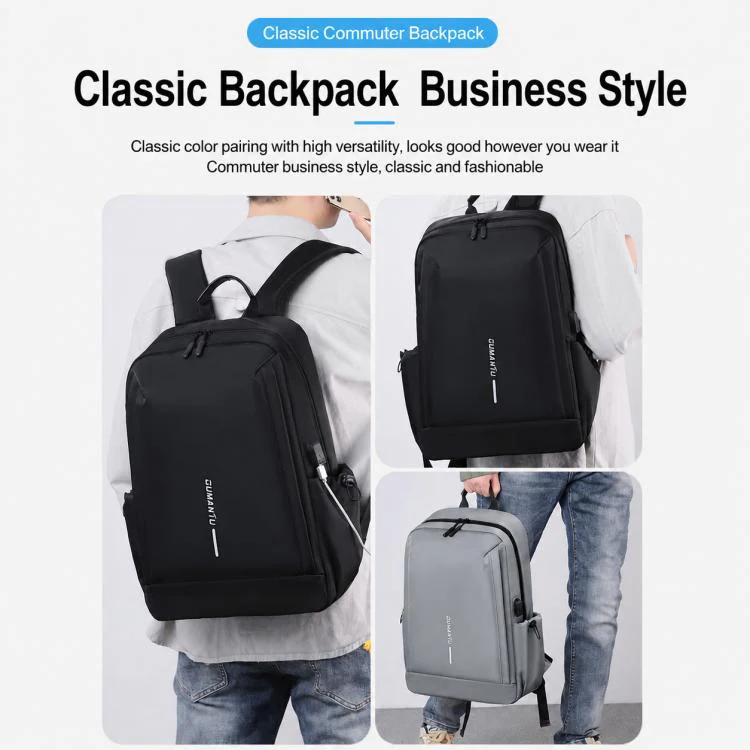 OUMANTU 2316 Multifunctional Business Vertical Stripe Logo Backpack Laptop Bag(Grey) - Image 11