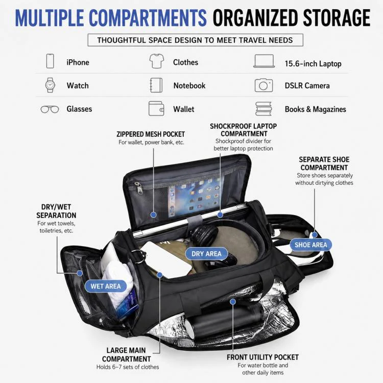 OUMANTU 4005 Large Capacity Wet and Dry Separation Fitness Crossbody Bag(Black) - Image 5