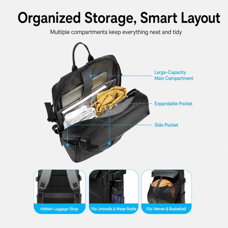 OUMANTU K102 Waterproof Large Capacity Casual Backpack(Black) - Image 8