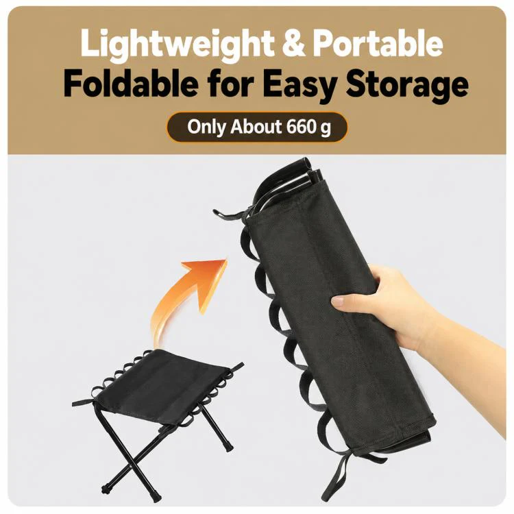 Outdoor Camping Fishing Chairs Portable Folding Storage Stool(Khaki) - Image 4
