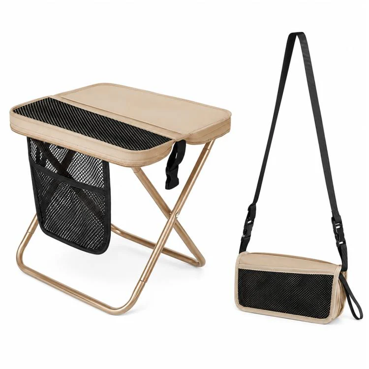 Outdoor Camping Foldable Stool Portable Crossbody Carry Bag(Khaki)