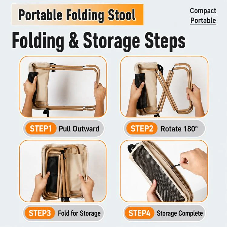 Outdoor Camping Foldable Stool Portable Crossbody Carry Bag(Khaki) - Image 7
