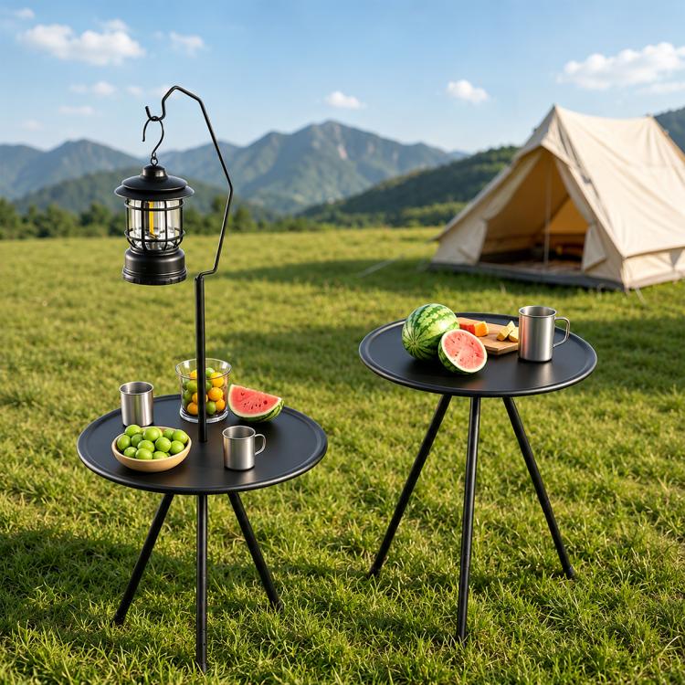 Outdoor Camping Small Round Table with 5-Level Height Adjustment, Style:Base Version(Black) - Image 2