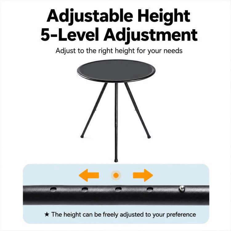 Outdoor Camping Small Round Table with 5-Level Height Adjustment, Style:Base Version(Black) - Image 5