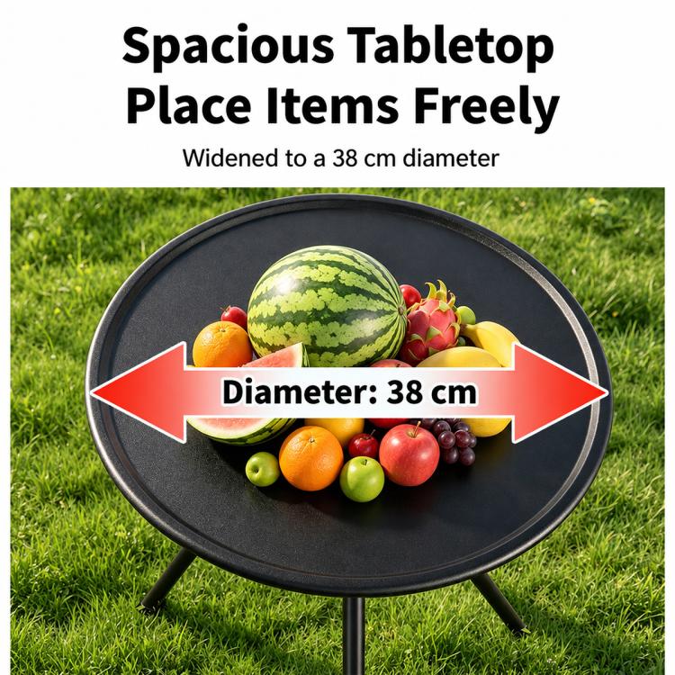 Outdoor Camping Small Round Table with 5-Level Height Adjustment, Style:Base Version(Black) - Image 7