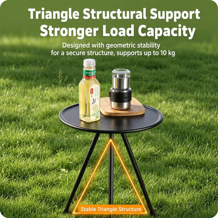 Outdoor Camping Small Round Table with 5-Level Height Adjustment, Style:Light Bracket(Black) - Image 10