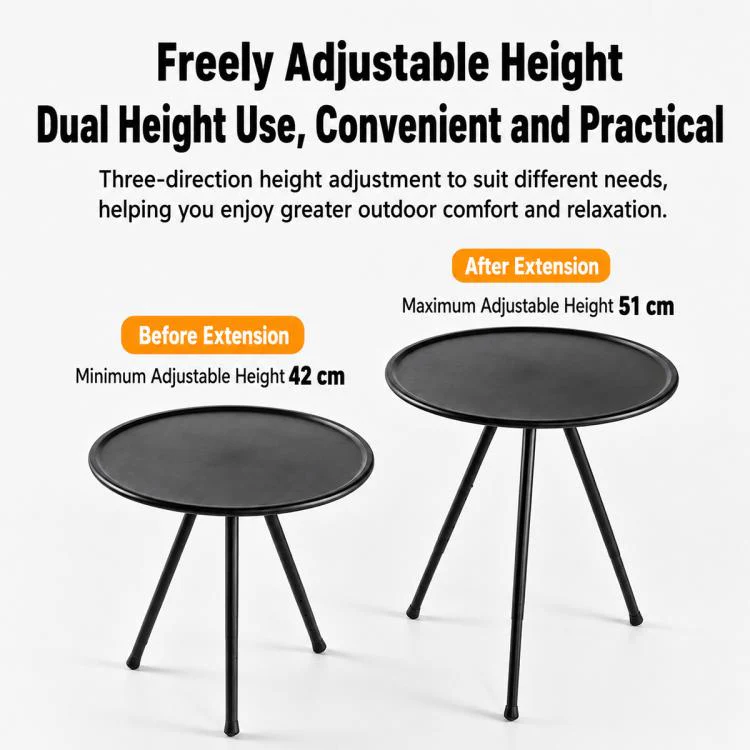 Outdoor Camping Small Round Table with 5-Level Height Adjustment, Style:Light Bracket(Black) - Image 12
