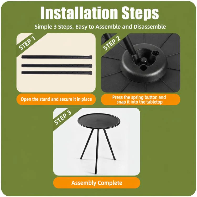Outdoor Camping Small Round Table with 5-Level Height Adjustment, Style:Light Bracket(Black) - Image 13