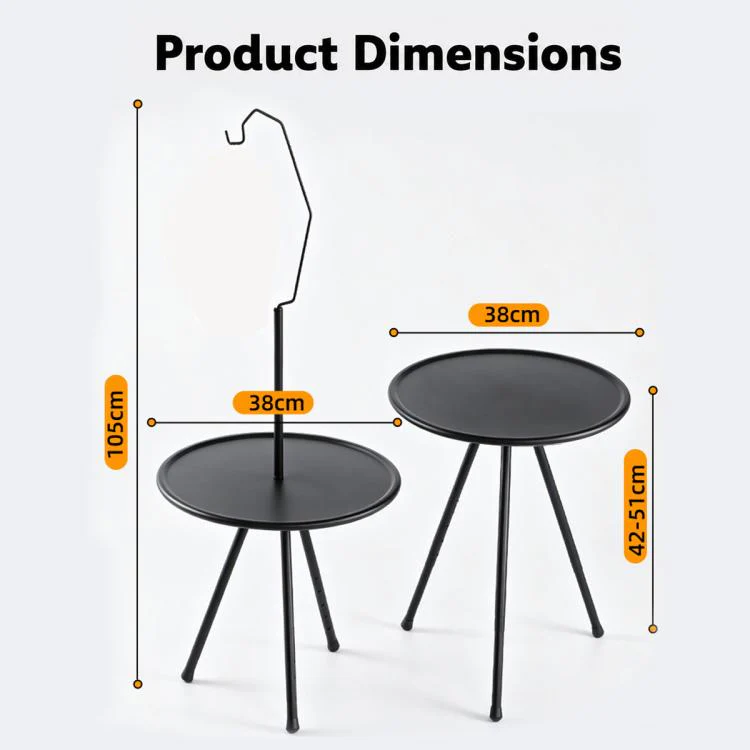Outdoor Camping Small Round Table with 5-Level Height Adjustment, Style:Light Bracket(Black) - Image 15