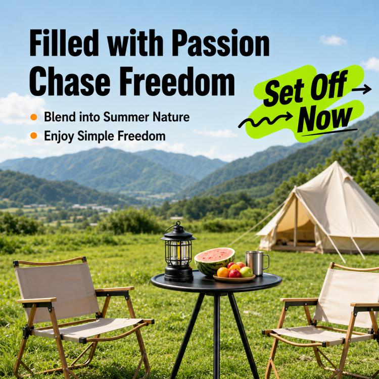 Outdoor Camping Small Round Table with 5-Level Height Adjustment, Style:Light Bracket(Black) - Image 4