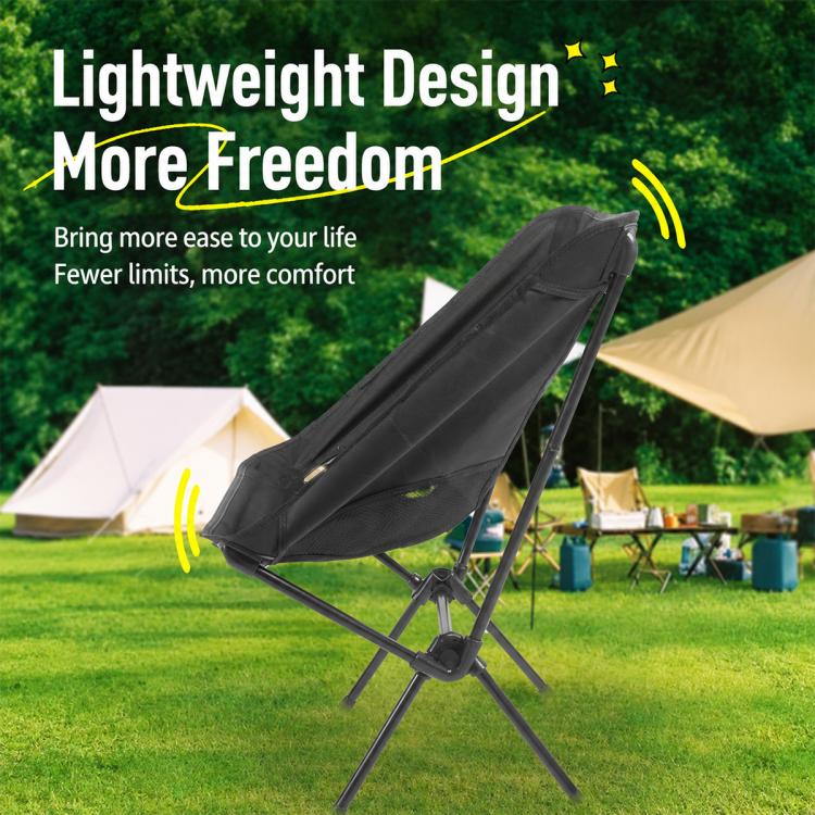 Outdoor Camping Space Chair Folding Moon Chair Travel Gear(Black) - Image 5