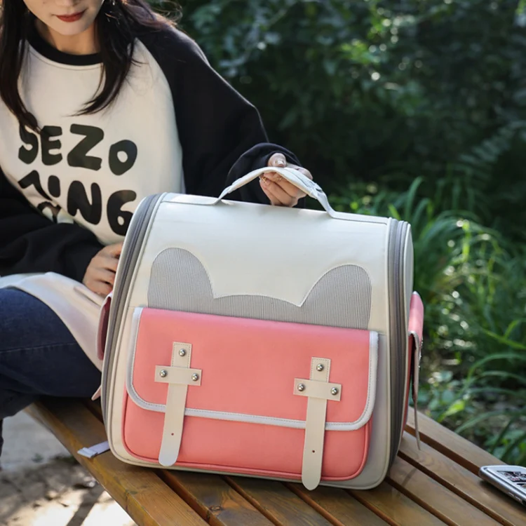 Outdoor Cat Backpack Large Capacity Breathable Pet Bag(Model 7 Pink) - Image 13