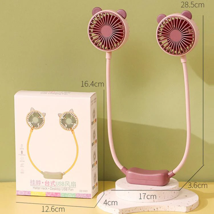 Outdoor Folding Mini Neck Fan Portable USB Rechargeable Summer Gift Fan, Color: Bear Pink Purple - Image 3