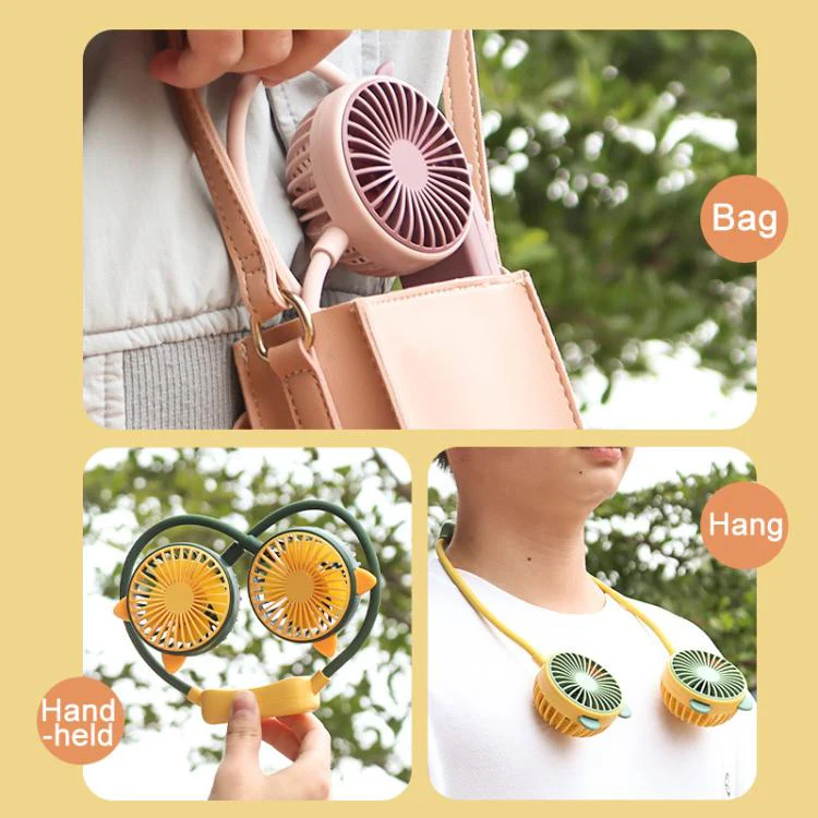 Outdoor Folding Mini Neck Fan Portable USB Rechargeable Summer Gift Fan, Color: Cat Ears Gray White - Image 11