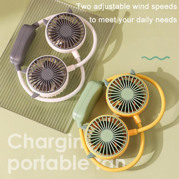 Outdoor Folding Mini Neck Fan Portable USB Rechargeable Summer Gift Fan, Color: Cat Ears Gray White - Image 6