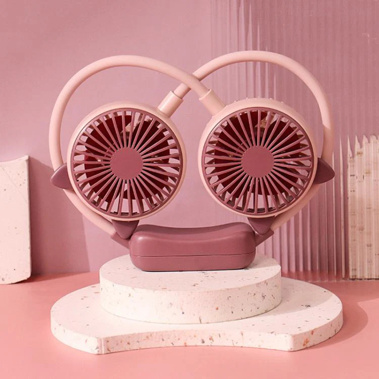 Outdoor Folding Mini Neck Fan Portable USB Rechargeable Summer Gift Fan, Color: Cat Ears Pink Purple