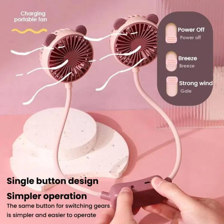 Outdoor Folding Mini Neck Fan Portable USB Rechargeable Summer Gift Fan, Color: Cat Ears Pink Purple - Image 7