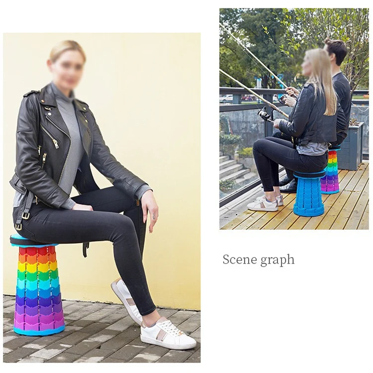 Outdoor Folding Telescopic Stool Portable Fishing Chair(Rainbow) - Image 6