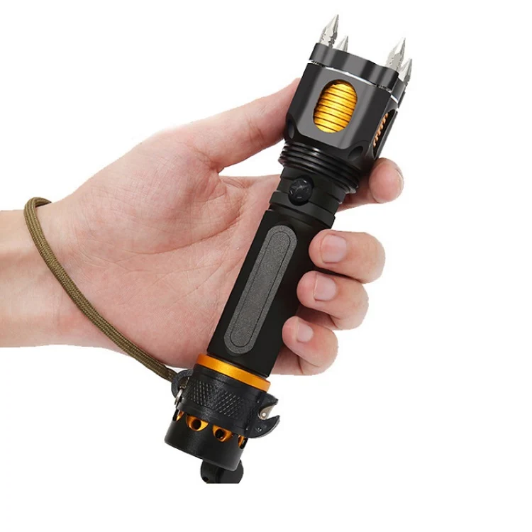 Outdoor LED T6 Strong Light Rechargeable Flashlight Car Safety Hammer Multi-Function Aelf-Defense Flashlight(Single Flashlight) - Image 5