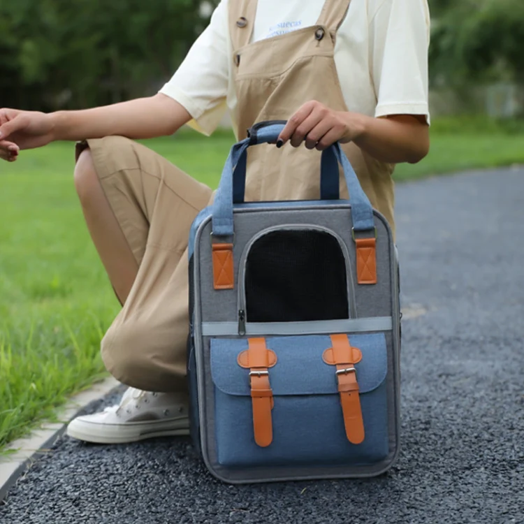 Outdoor Portable Shoulder Pet Backpack Handheld Foldable Breathable Cat Bag(Style 6 Blue) - Image 8