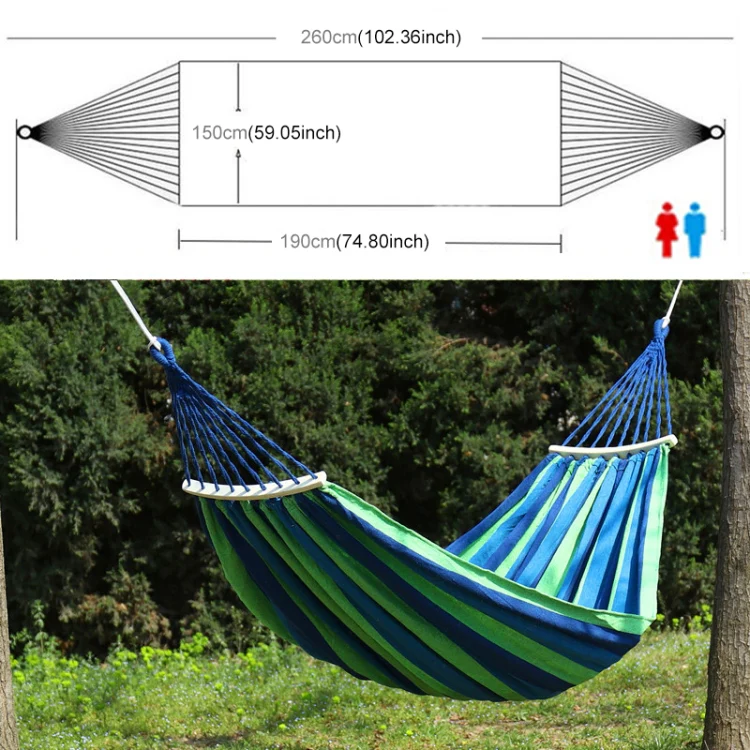 Outdoor Rollover-resistant Double Person Canvas Hammock Portable Beach Swing Bed with Wooden Sticks, Size: 190 x 150cm(Blue) - Image 3