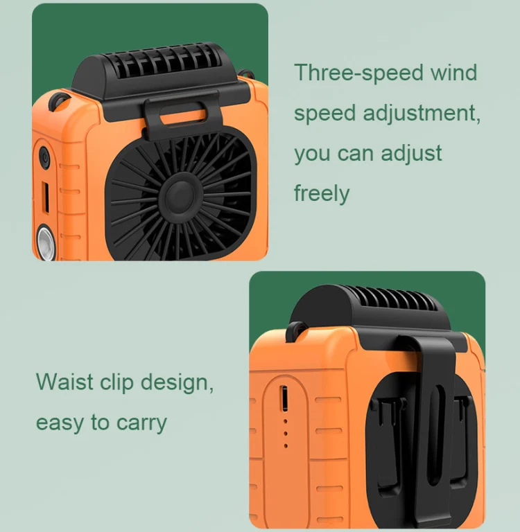 Outdoor Waist-Mounted Lighting Fan Multifunctional Bracket Hanging Neck Fan(Grass Green) - Image 11