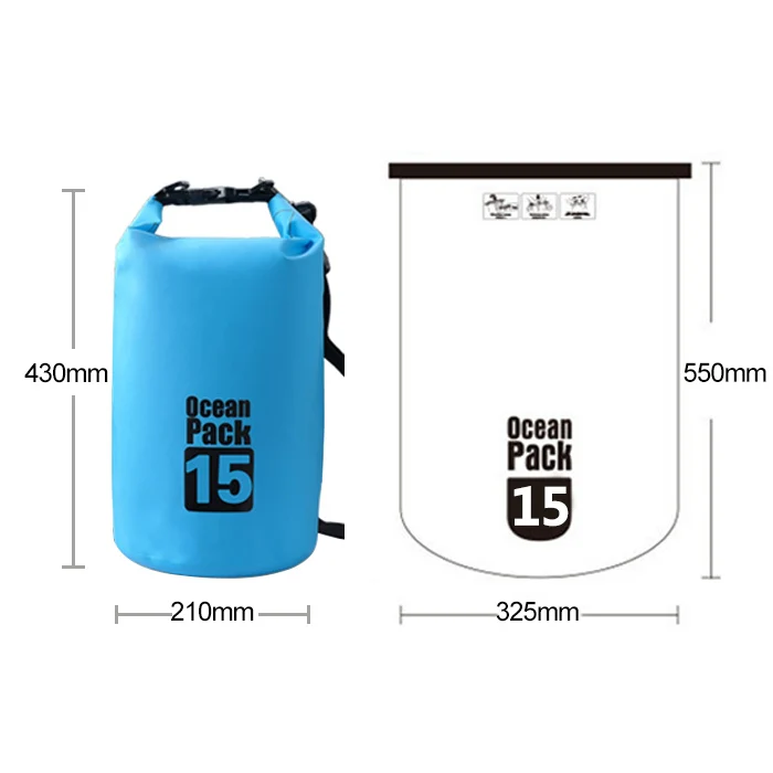 Outdoor Waterproof Single Shoulder Bag Dry Sack PVC Barrel Bag, Capacity: 15L (Dark Blue) - Image 3