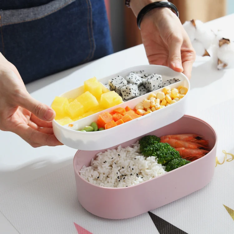 Oval Simple Lunch Box Wooden Sushi Sealed Leak-proof Lunch Box with Cutlery(Pink) - Image 10