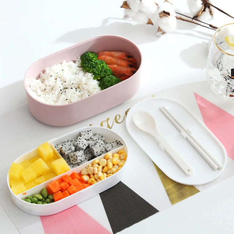 Oval Simple Lunch Box Wooden Sushi Sealed Leak-proof Lunch Box with Cutlery(Pink) - Image 11