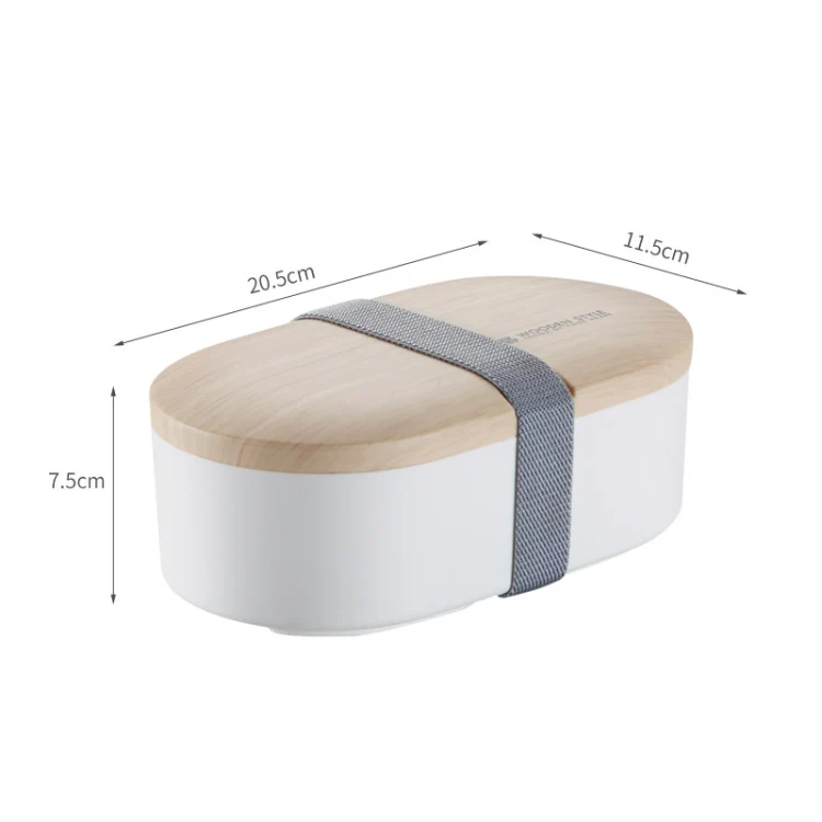 Oval Simple Lunch Box Wooden Sushi Sealed Leak-proof Lunch Box with Cutlery(White) - Image 2