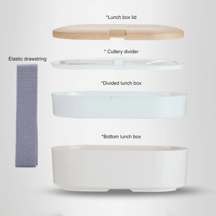 Oval Simple Lunch Box Wooden Sushi Sealed Leak-proof Lunch Box with Cutlery(White) - Image 3
