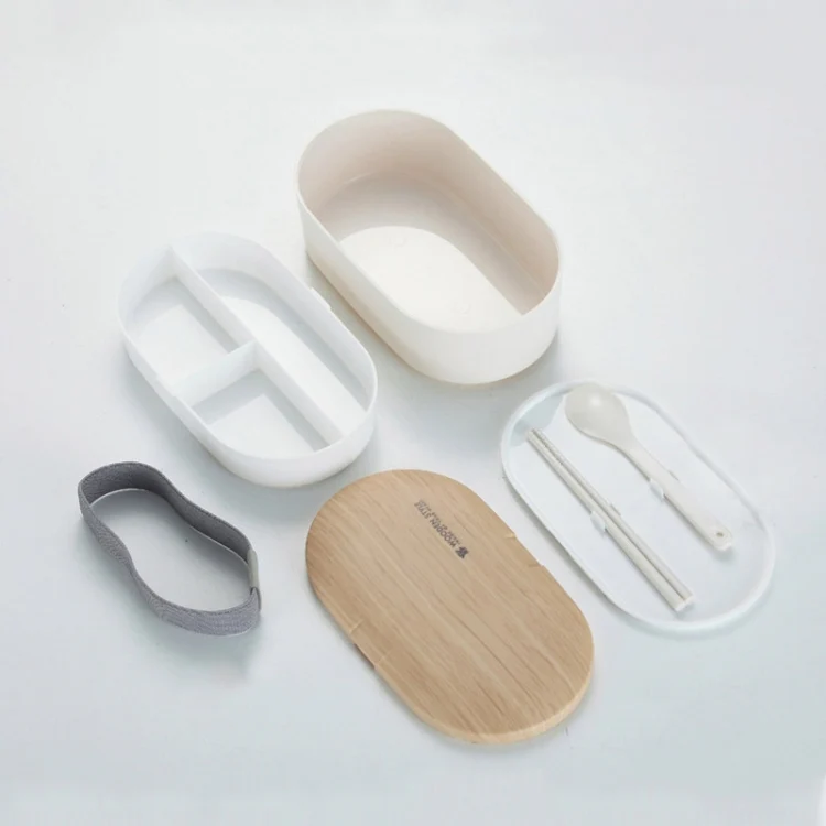 Oval Simple Lunch Box Wooden Sushi Sealed Leak-proof Lunch Box with Cutlery(White) - Image 4