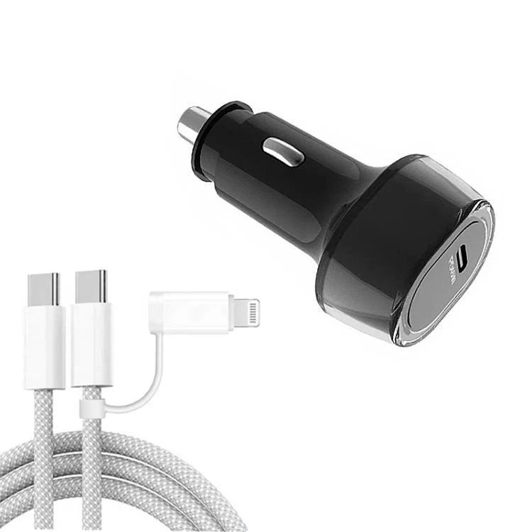 P01 PD45W Type-C / USB-C Buck Boost Car Charger with Type-C to 8 Pin and Type-C Data Cable(Black)