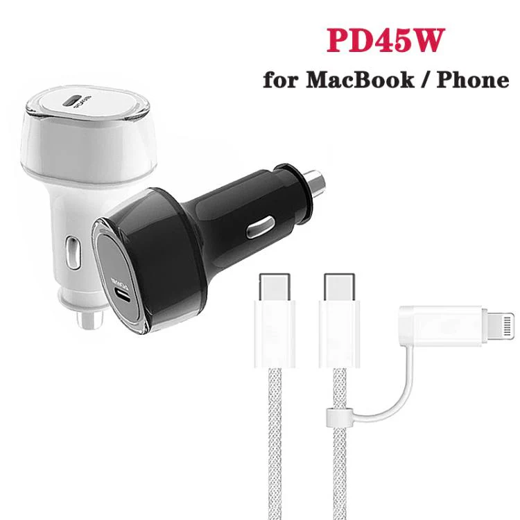 P01 PD45W Type-C / USB-C Buck Boost Car Charger with Type-C to 8 Pin and Type-C Data Cable(Black) - Image 3