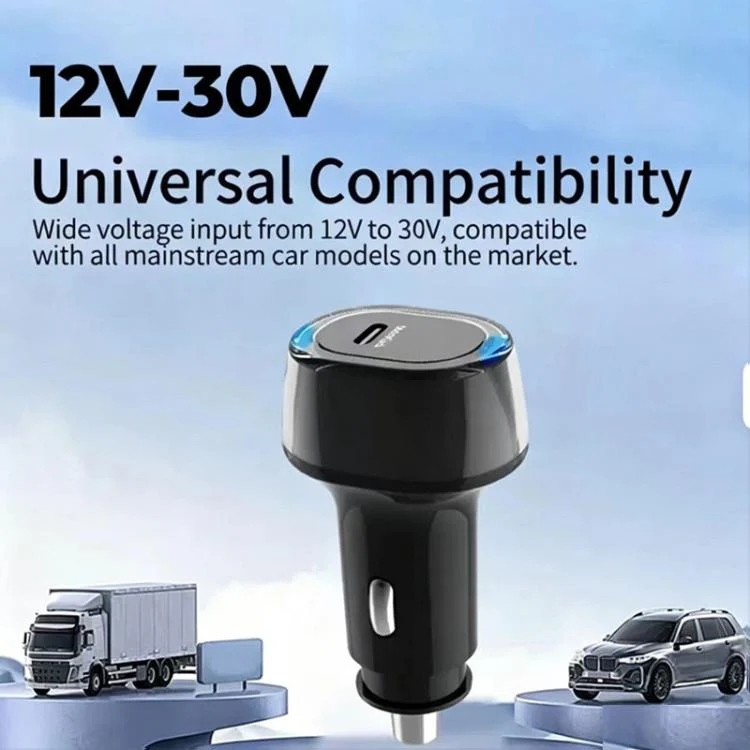 P01 PD45W Type-C / USB-C Buck Boost Car Charger with Type-C to 8 Pin and Type-C Data Cable(Black) - Image 5