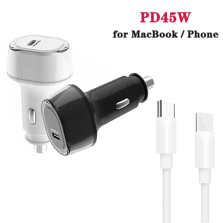 P01 PD45W Type-C / USB-C Buck Boost Car Charger with Type-C to Type-C Data Cable(White) - Image 3