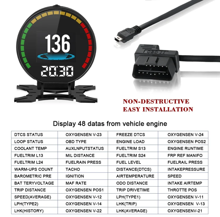 P15 OBD2 Car HUD Head-up Display Water Temperature / Vehicle Speed / Voltage - Image 10