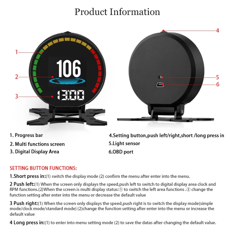 P15 OBD2 Car HUD Head-up Display Water Temperature / Vehicle Speed / Voltage - Image 6