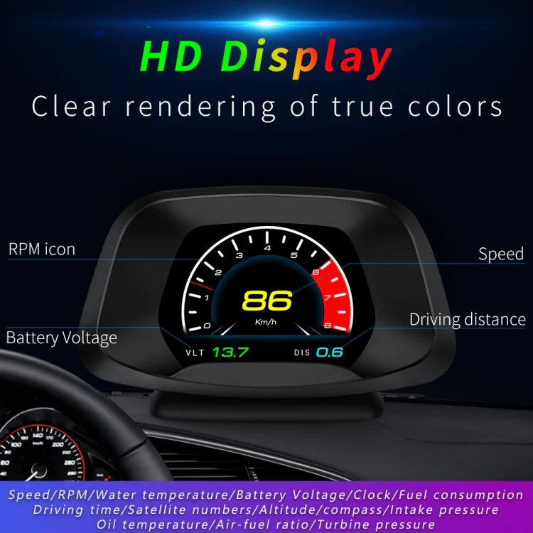 P19 Car HUD Head-up Display GPS Speed Meter Car OBD2 Fault Elimination Code - Image 5