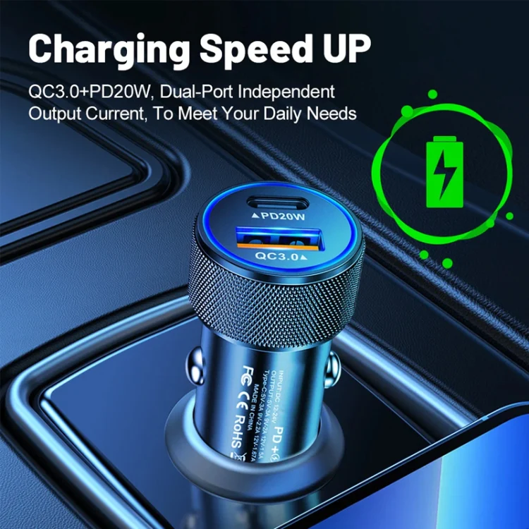 P19 Metal PD20W USB-C + QC18W USB Car Charger with USB-C to USB-C Date Cable for iPhone 15 series(Silver Gray) - Image 5