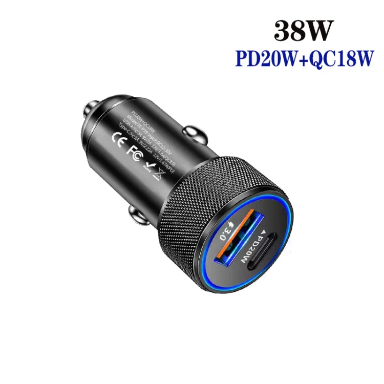 P19 Metal PD20W USB-C + QC18W USB Dual Port Car Charger(Black) - Image 2