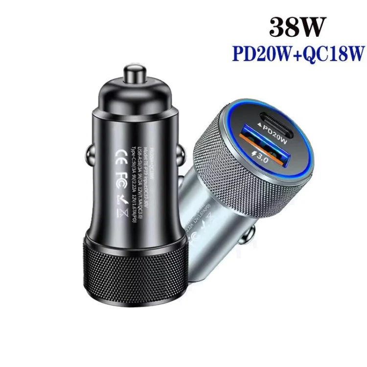P19 Metal PD20W USB-C + QC18W USB Dual Port Car Charger(Black) - Image 3